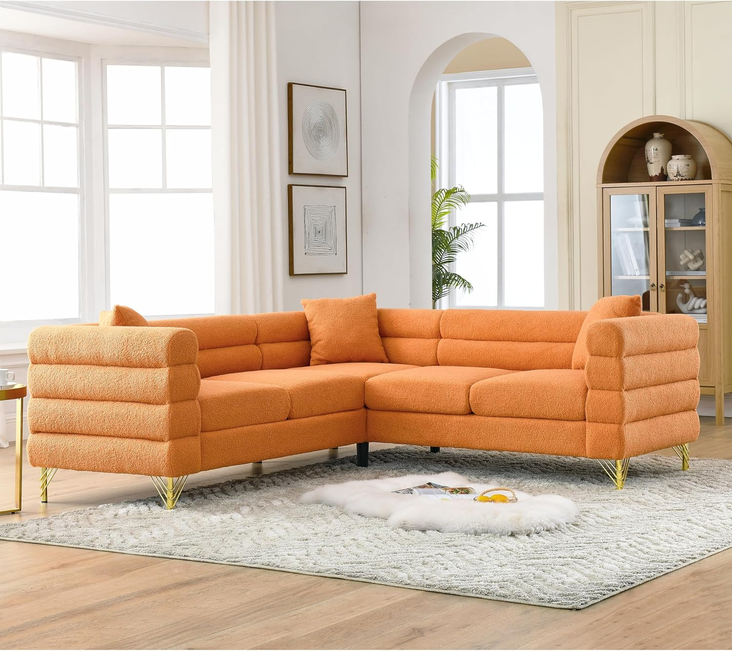 L-Shaped Symmetrical Sectional Sofa Couch Modern 5 Seater Teddy Upholstered Tuft