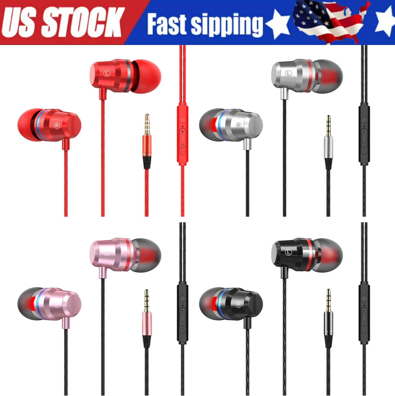 HIFI Bass Stereo Wired Earbuds Headset In-Ear Earphone Headphone 3.5mm USB-C Lot
