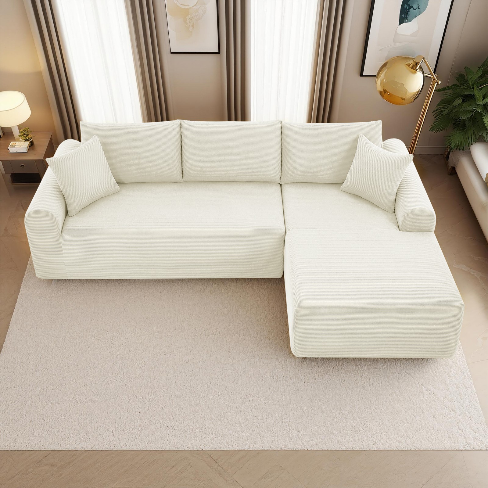 5-in-1 Modular Sectional Sofa with L-Shaped Chaise Comfy Corduroy Boneless Couch