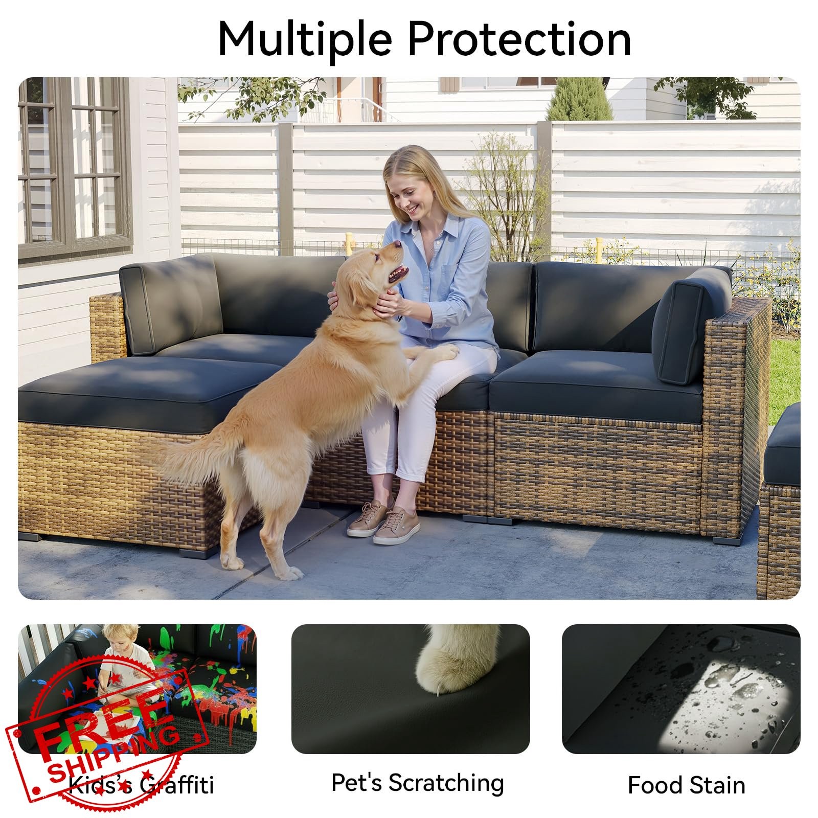 Aoxun Black 11pc Patio Cushion Covers, Waterproof, Zipper, Set of 11