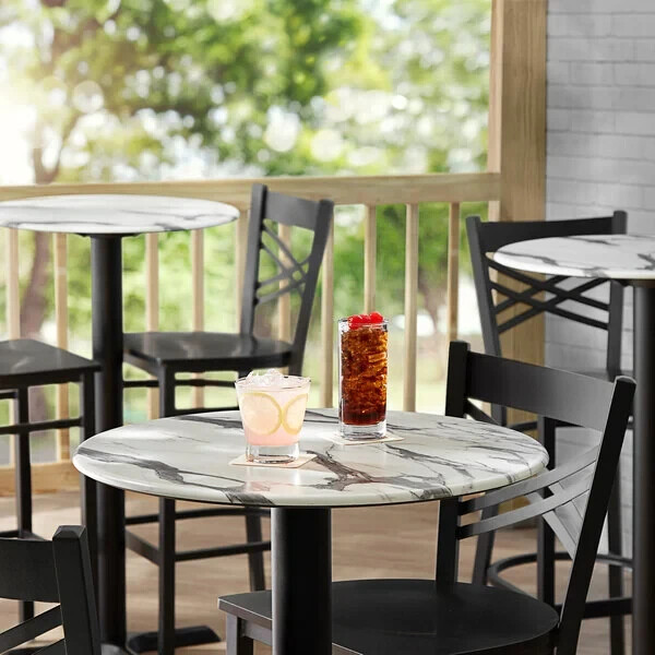 36'' Round All-Weather Restaurant Table Top with Marble Laminate Top Finish