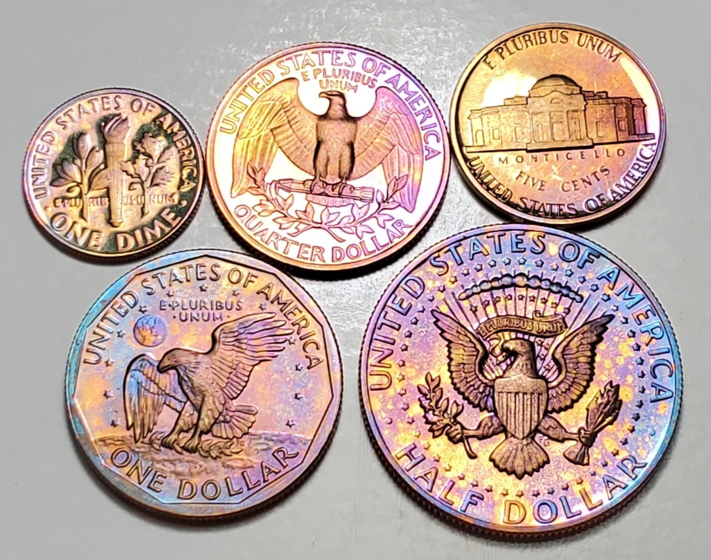 TONED 1980 S PROOF SET 5 COIN UNC SET #BX27