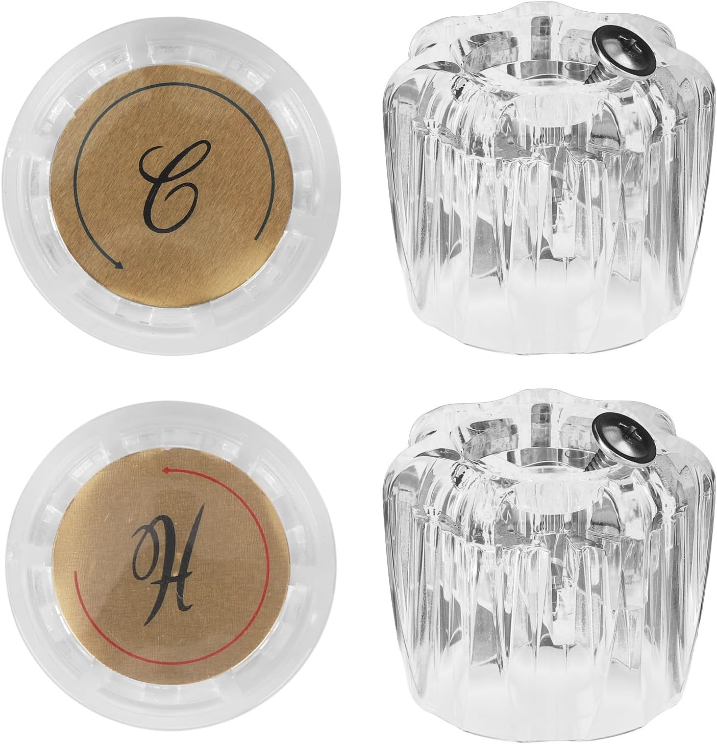 2pcs Hot and Cold Faucet Handles, Transparent Acrylic Sink Tap Knob Replacement