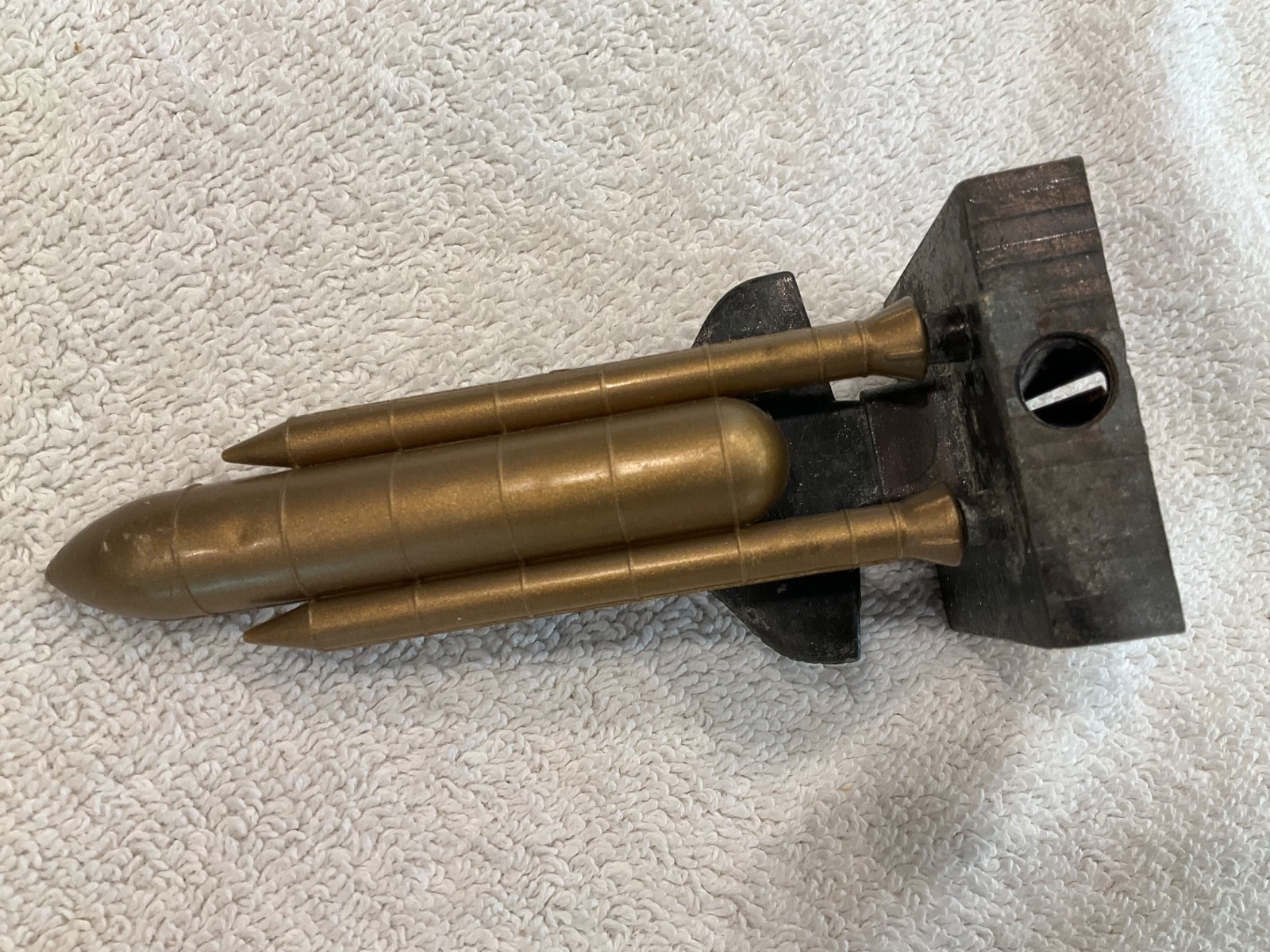 Vintage Die Cast Metal Space Shuttle Pencil Sharpener NASA Rocket Hong Kong