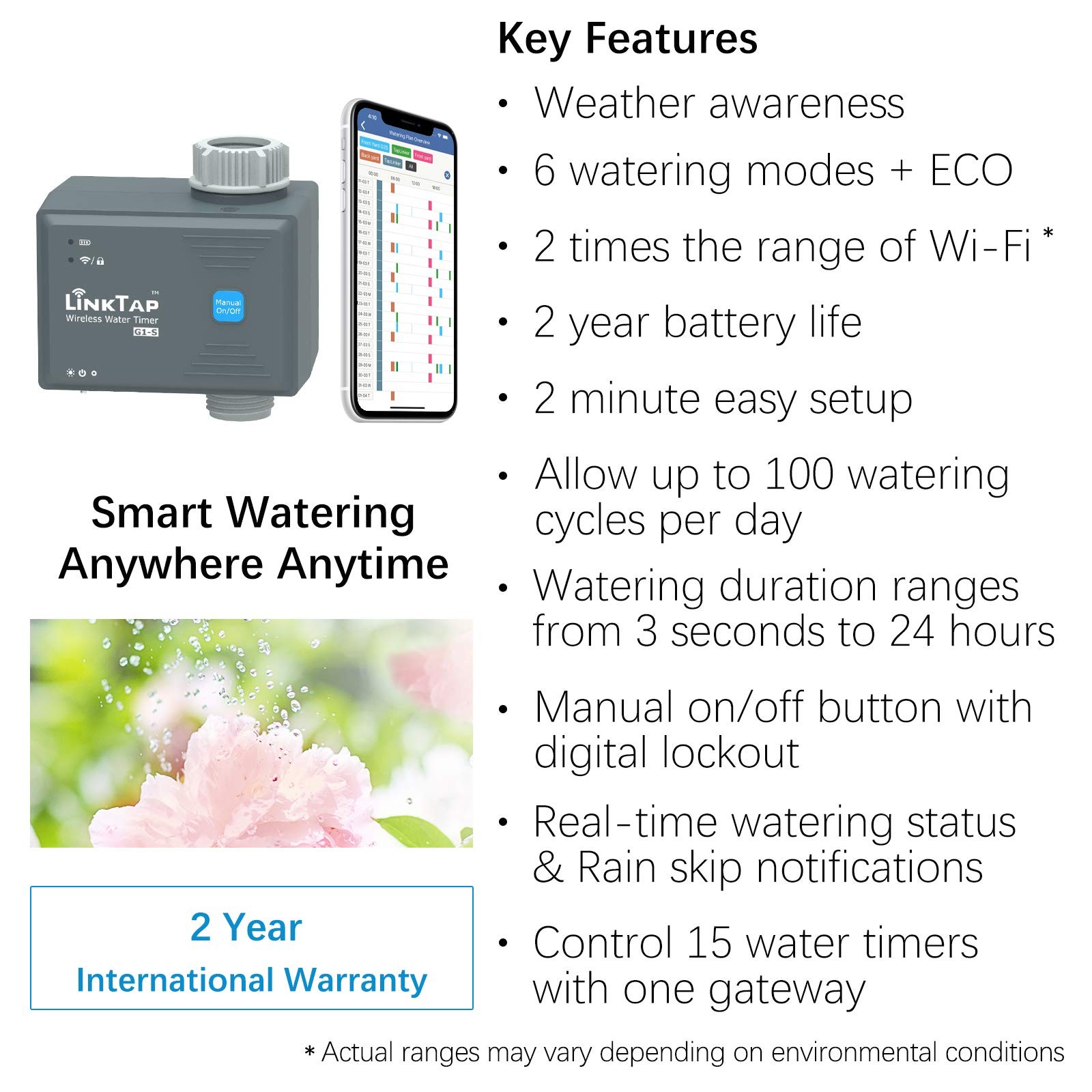 Linktap G1S Wireless Water Timer Gateway - Smart Sprinkler Timer App Remote
