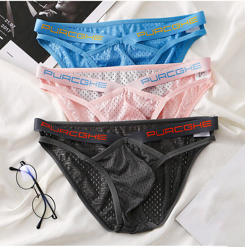 Hollow Out Bikini Briefs for Men Mesh Sexy Underwear Ice Silk Men's Gay Panties