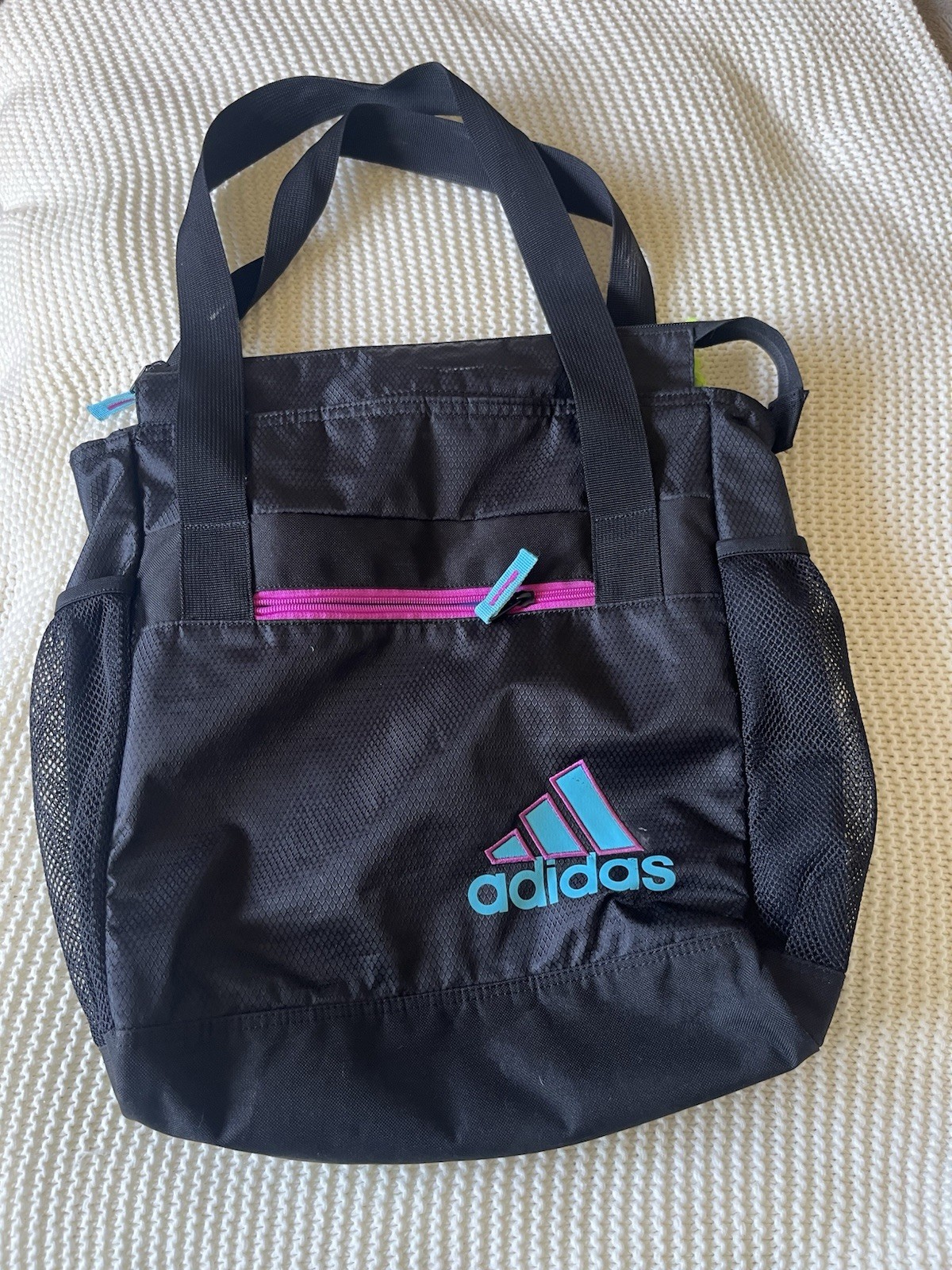 Adidas Tote or Gym Bag - Black/blue/pink/yellow-  Retro Colors - Lots of Pockets