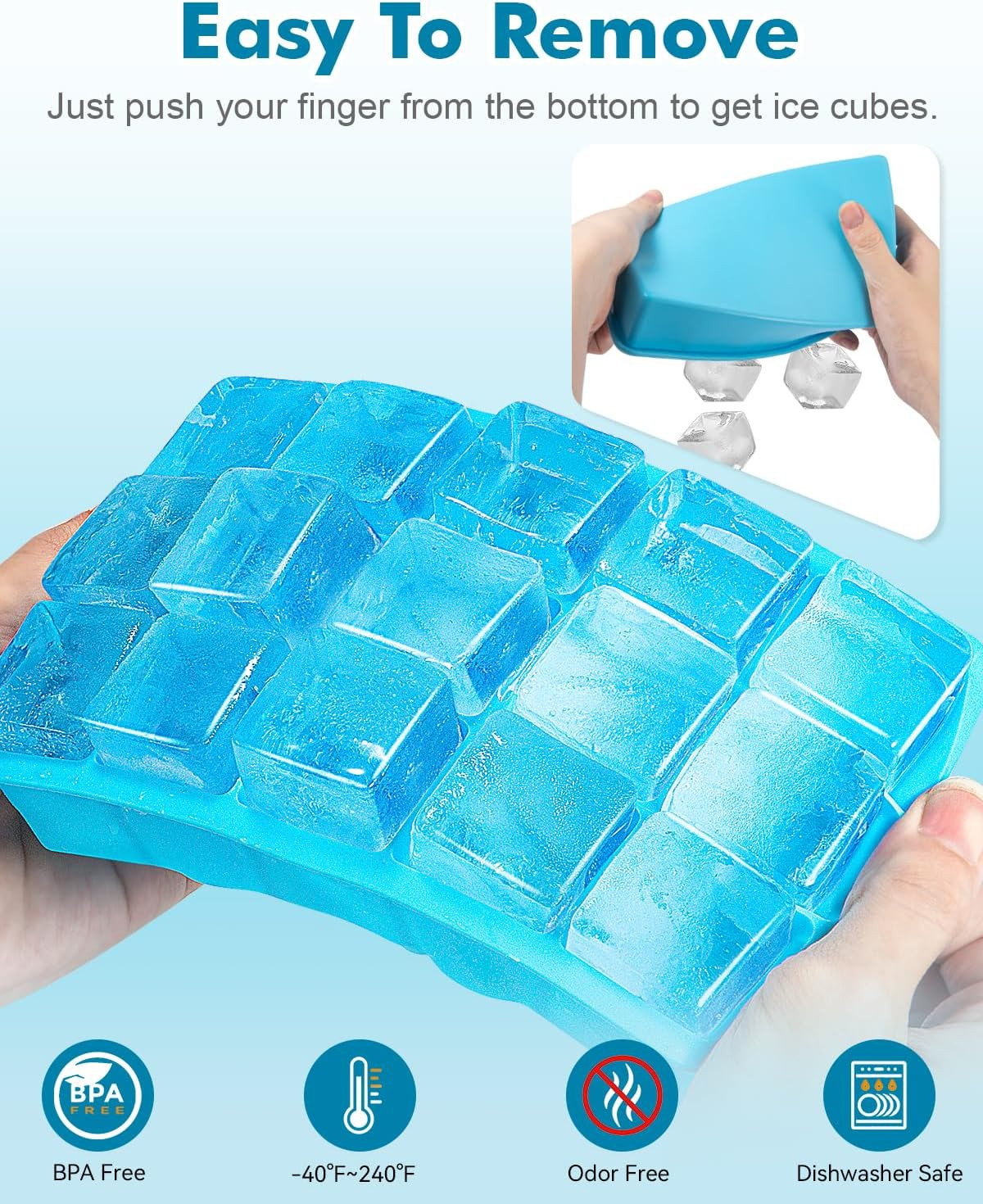 2 Pack Silicone Ice Cube Trays, Easy Release Flexible Molds, BPA Free