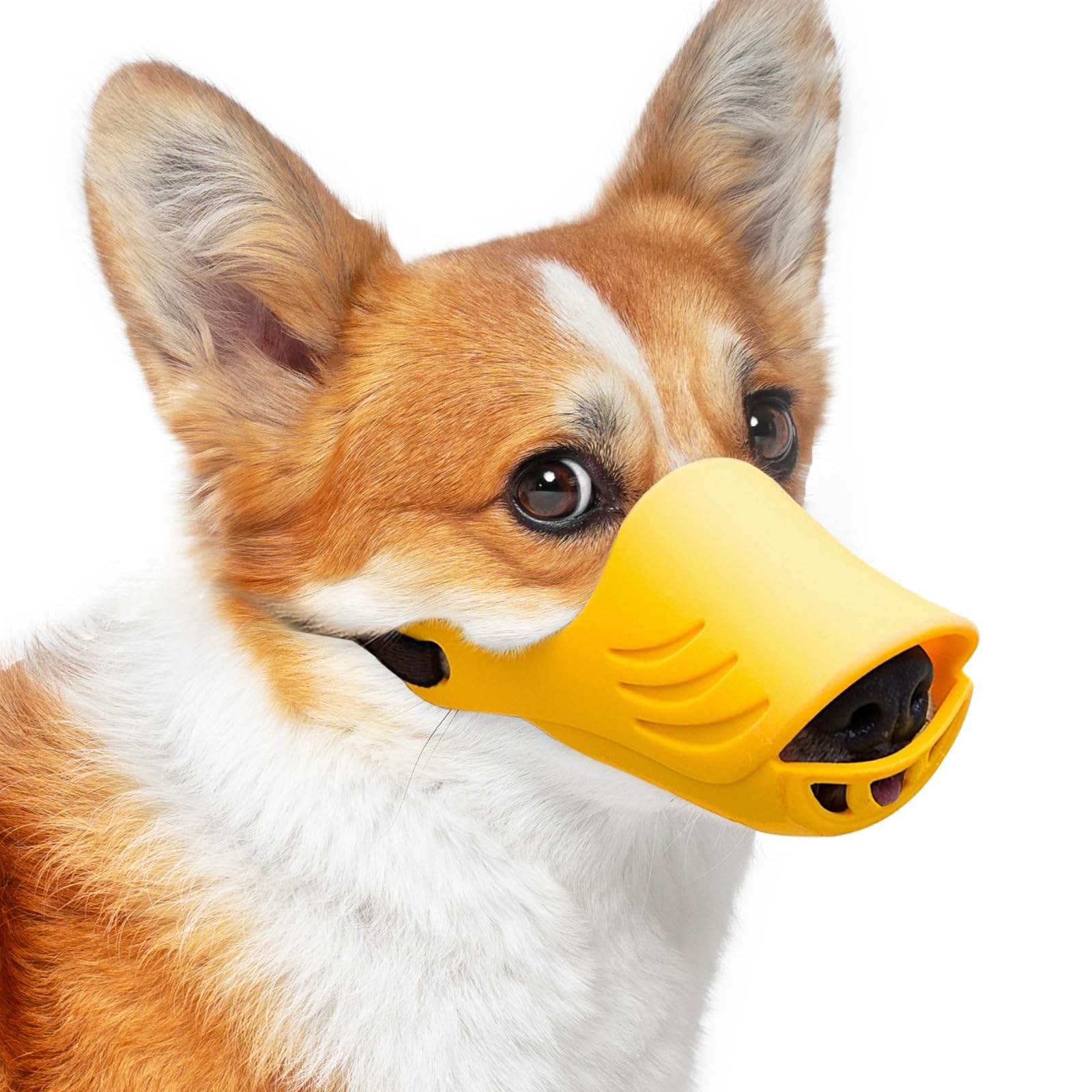 LUCKYPAW Dog Muzzle, Soft Duck Silicone Mouth Cover with Adjustable S, Yellow