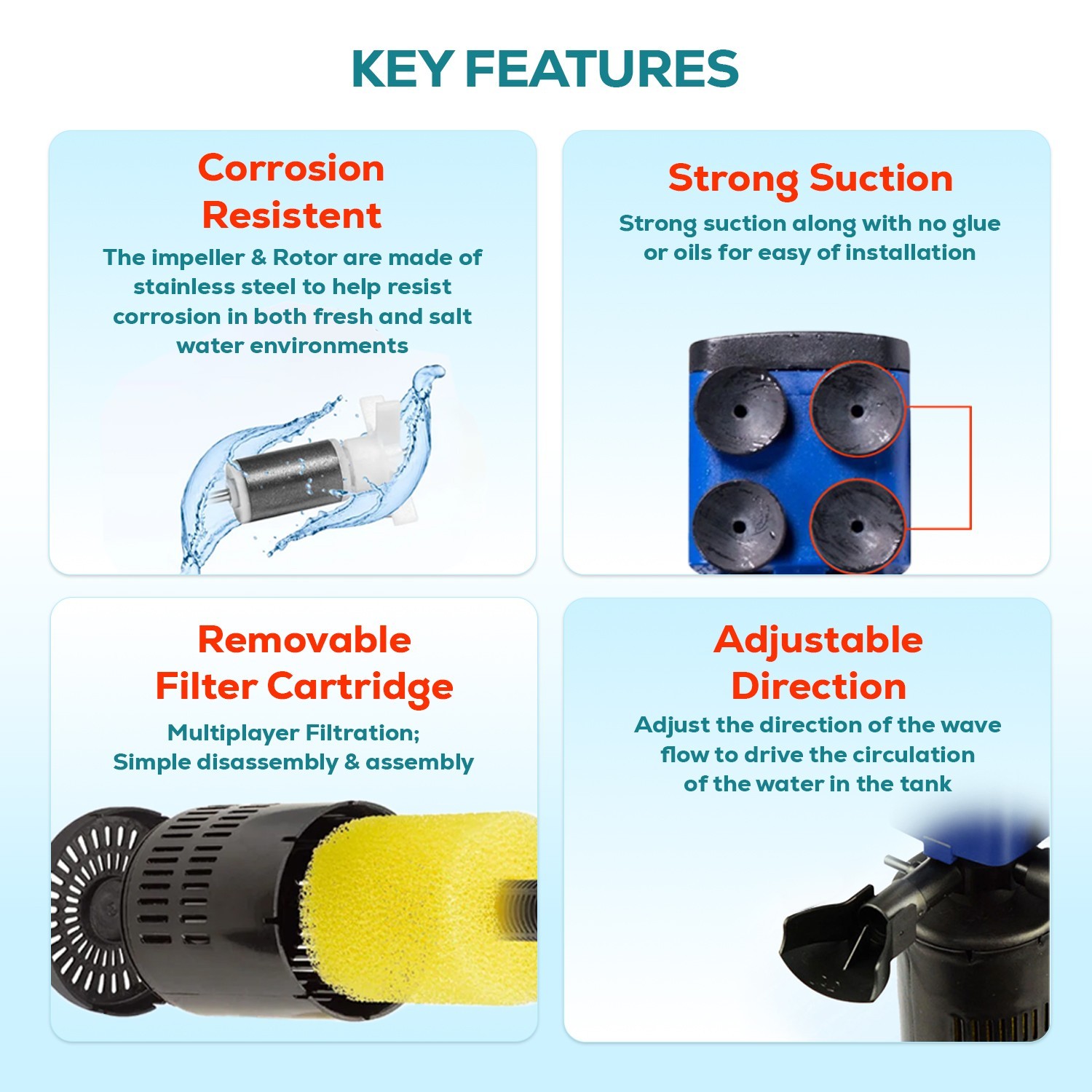Internal Filter Aquarium Water Pump Oxygen 320GPH Fish Tank 3in1 Submersible 20W