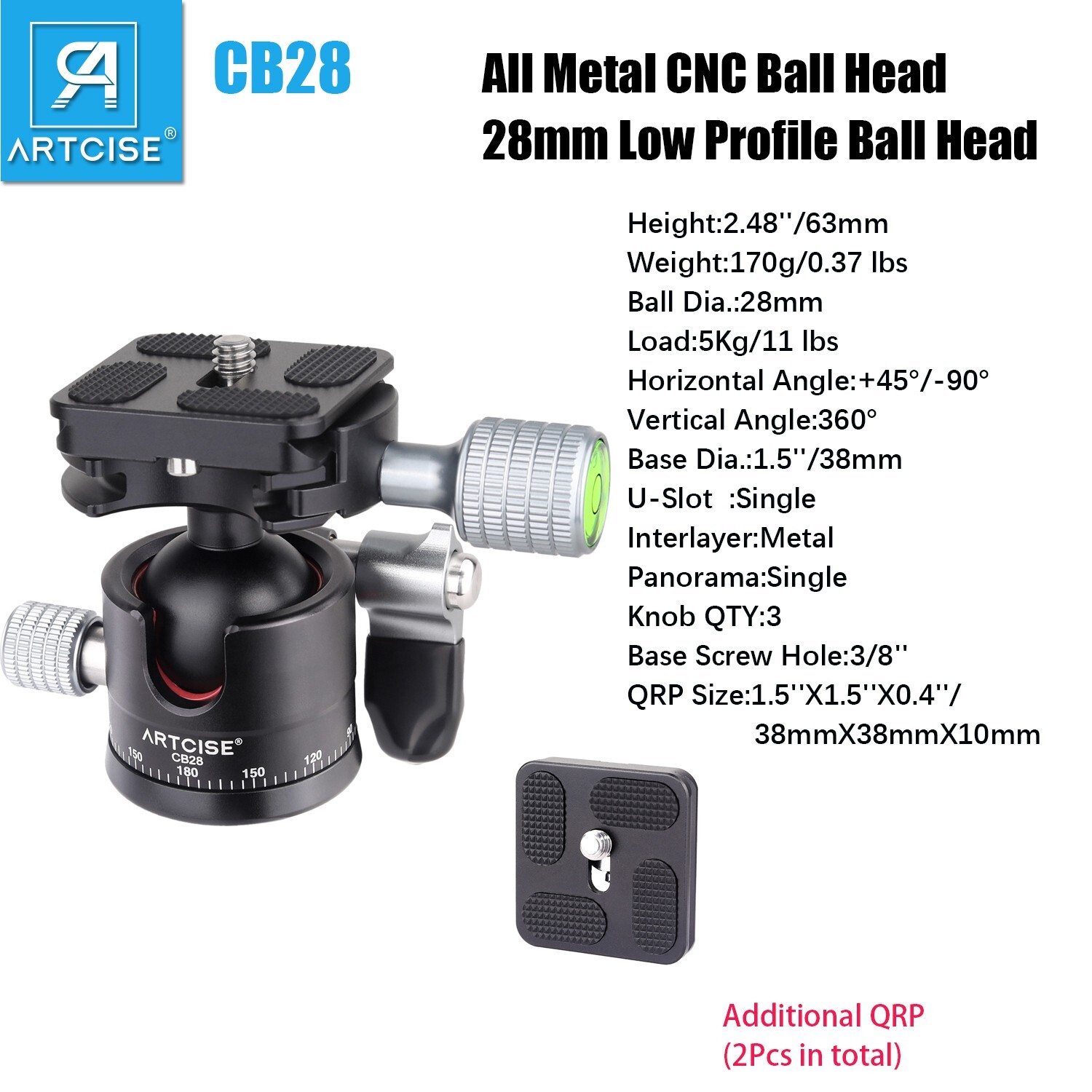 28MM Low Profile Tripod Head Camera Tripod Head All Metal CNC Ball Head New