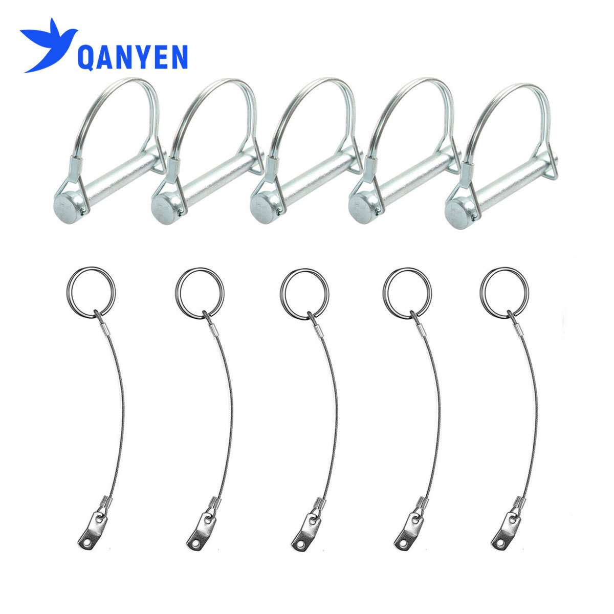 Set of 5 D-Shaped Trailer Pin Locks 6 mm × 70 mm w/Anti-Loss Steel Wire for RV