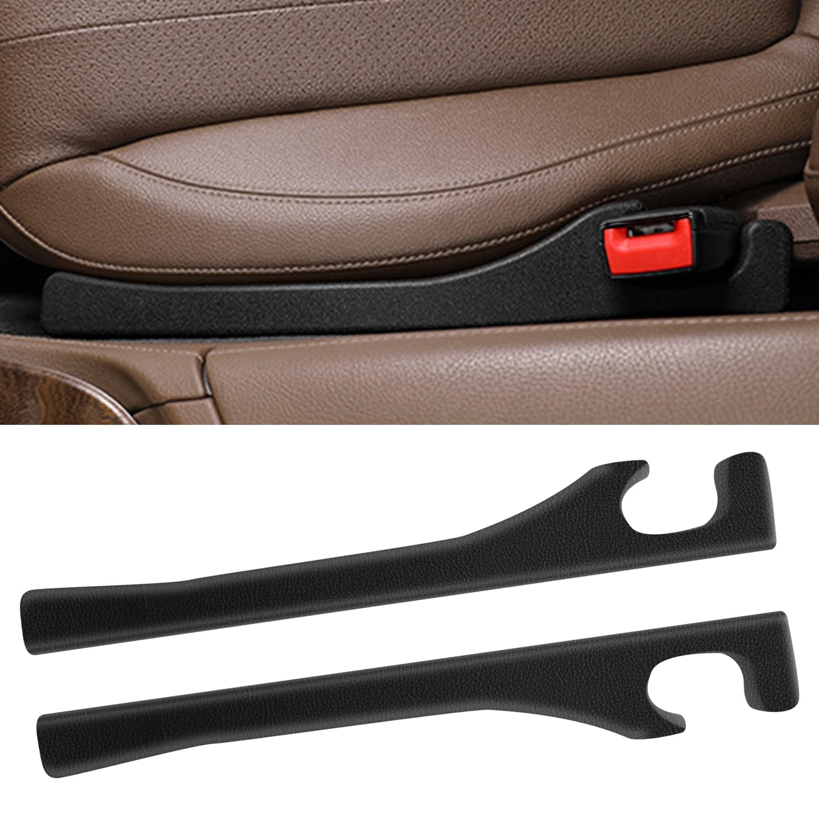 2 Pack Car Seat Gap Filler PU Leather Universal Console Side Plug Cover