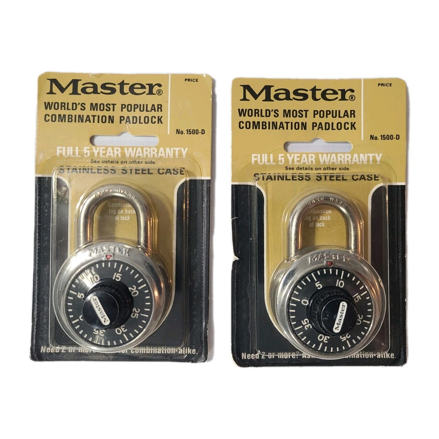 Master Lock 1500-D Combination Padlock Stainless Steel Vintage NOS Lot 2