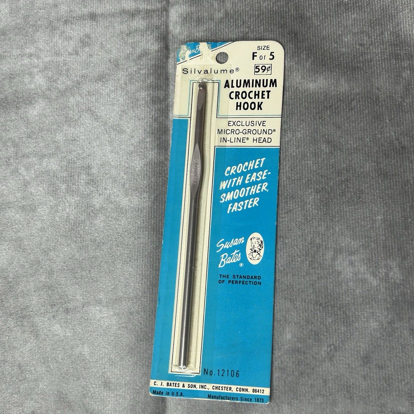 NEW Vintage Susan Bates Silvalume Aluminum Crochet Hook Size F/5 NIP #12106