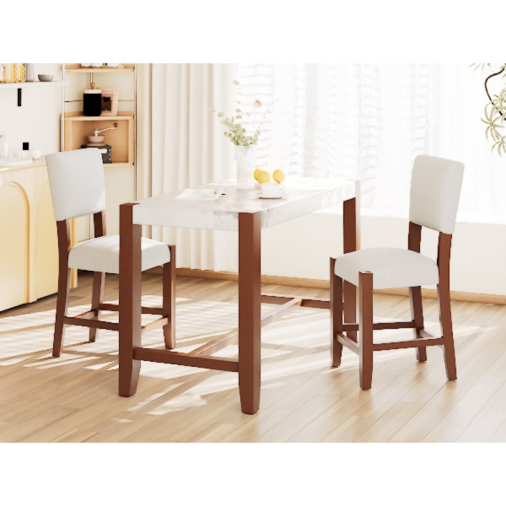 Faux Marble Counter Height Dining Table Set with 2 Chairs, Modern Pub