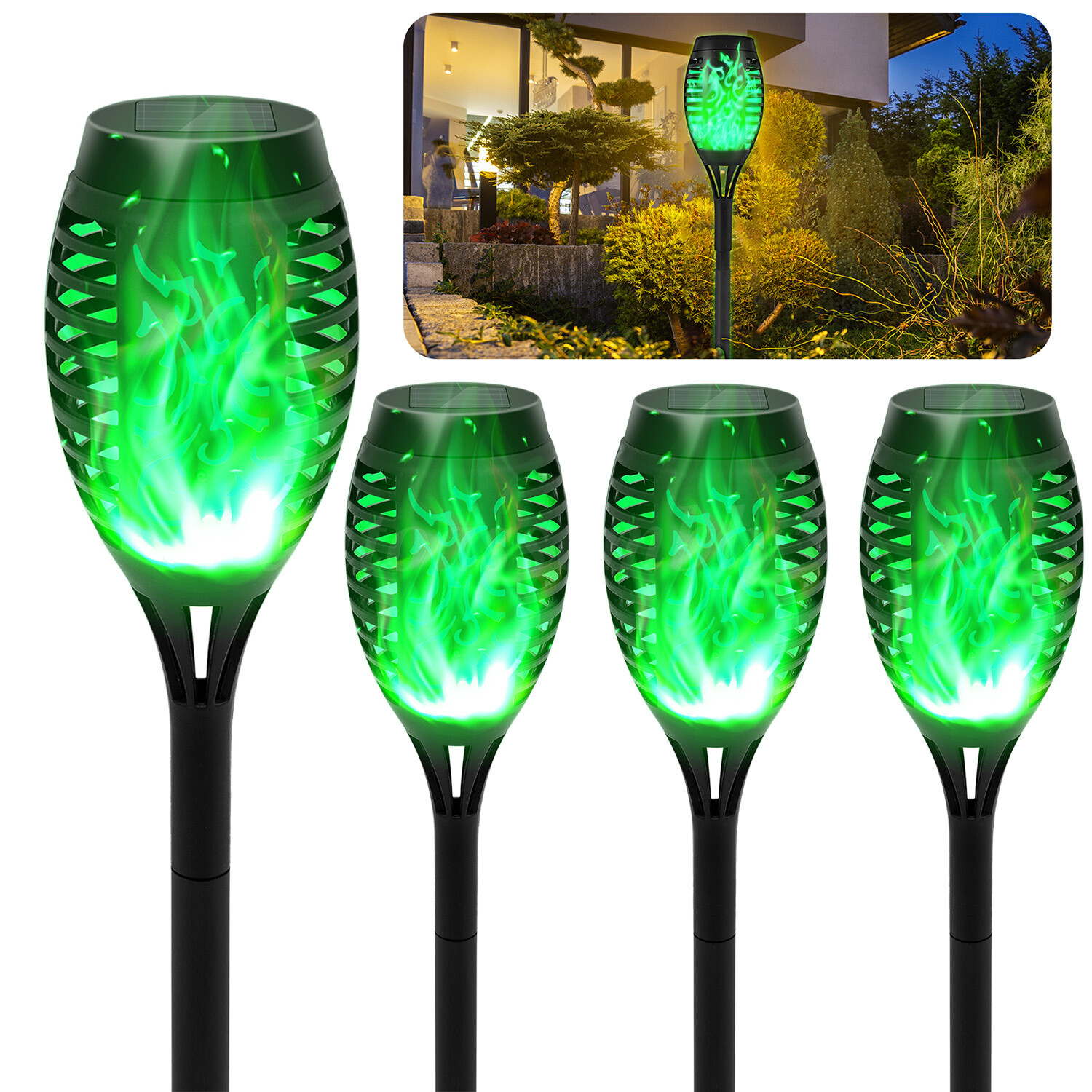 Large Solar Torch Light with Flickering Flame, Outdoor Decorative Solar Tiki