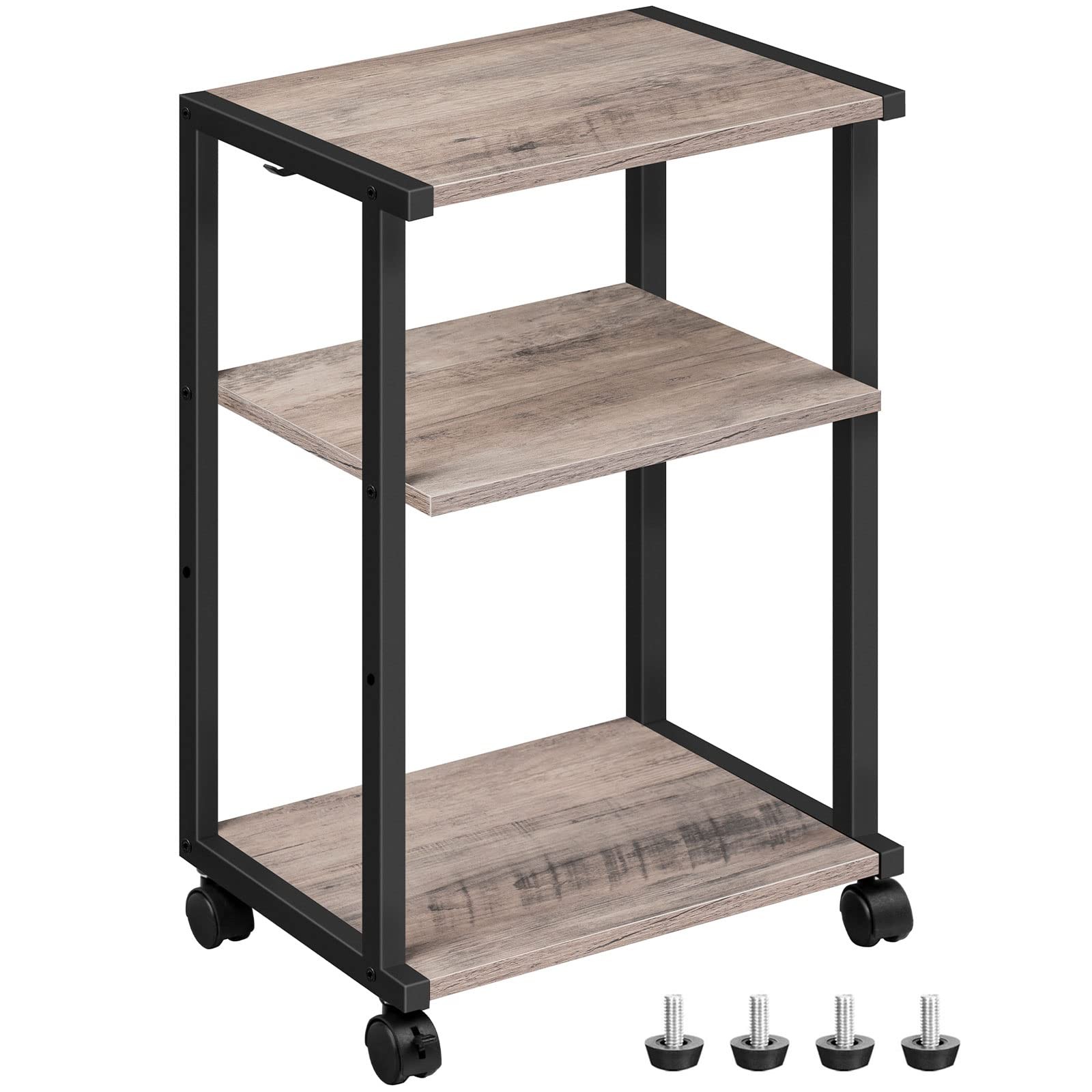 BG28PS01N1 3Tier Industrial Adjustable Mobile Rolling Printer Stand Cart Table