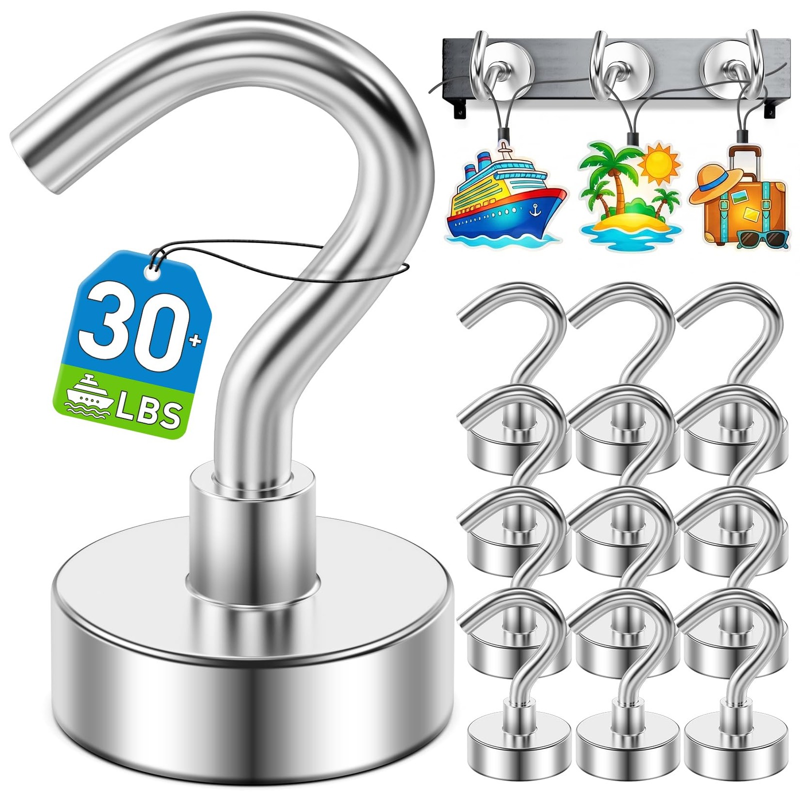 12 Pack Magnetic Hooks for 2026 Cruise Cabins Beach Vacation 12Pack, Silver