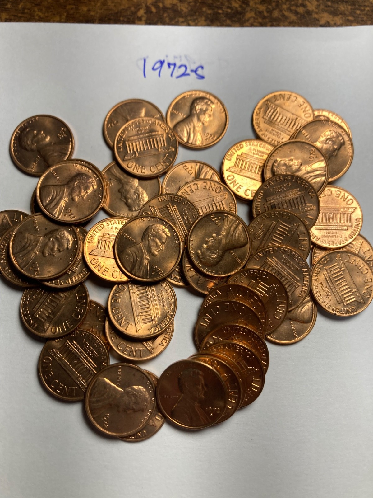 1972-S "BU"  LINCOLN MEMORIAL CENT PENNY ROLL  50 COINS