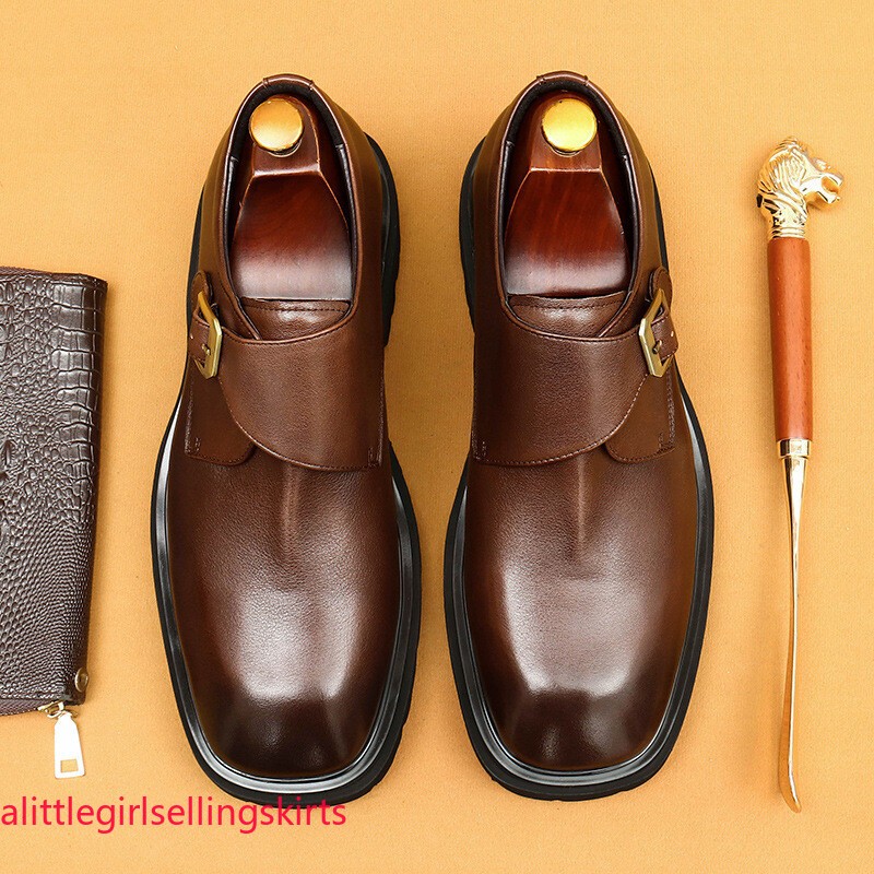 Men's Business Shoes Genuine Leather Shoes British Retro Buckle Dress New Shoes