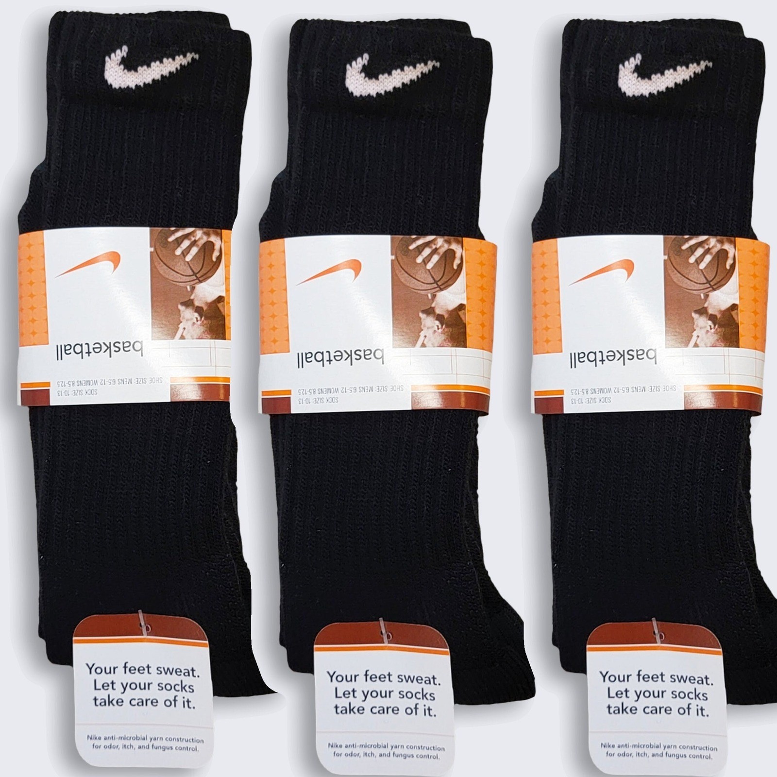 3 Pairs of Nike Vintage Basketball Brand New Black Socks