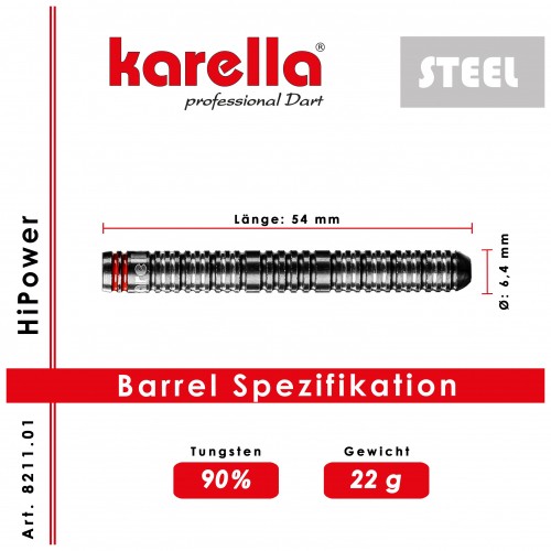 Steeldart - Karella - Hipower - 22G - Black - 90% Tungsten