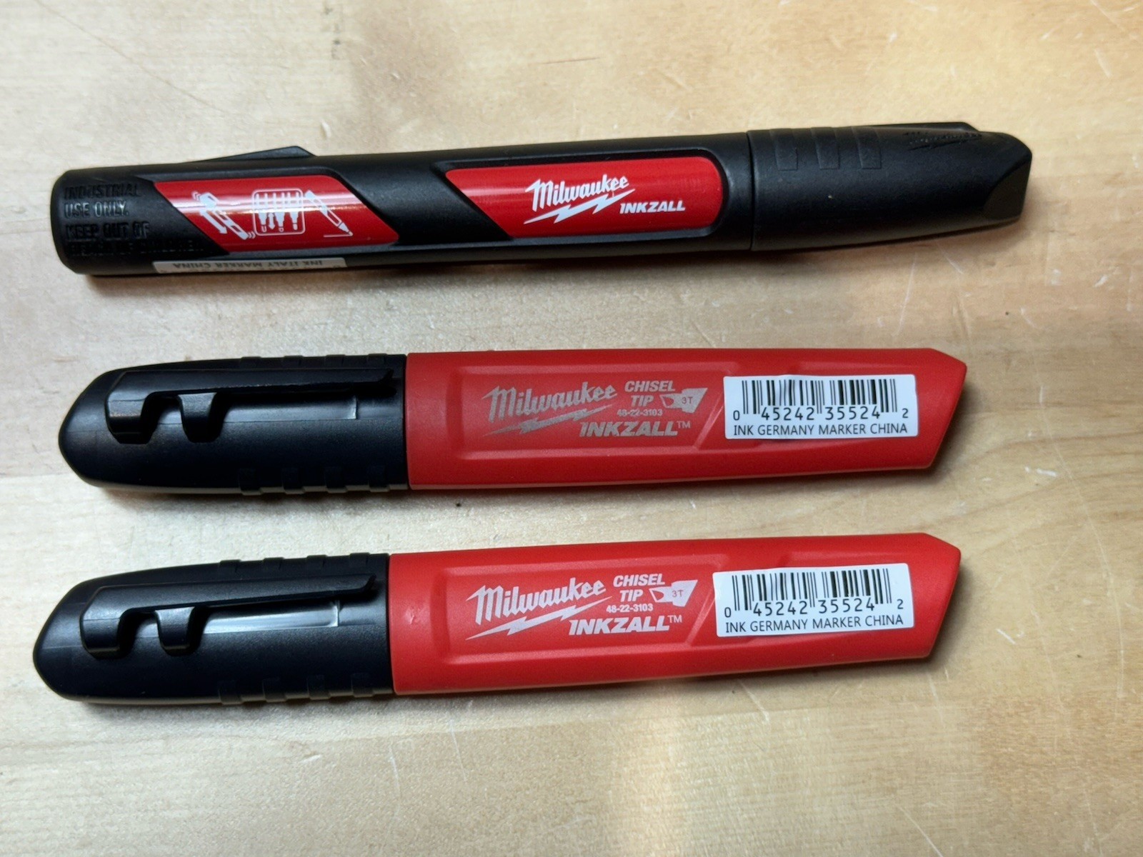 3 QTY Milwaukee Black Paint Marker INKZALL  (1) 48-22-3731 (2) 48-22-3130 LOT