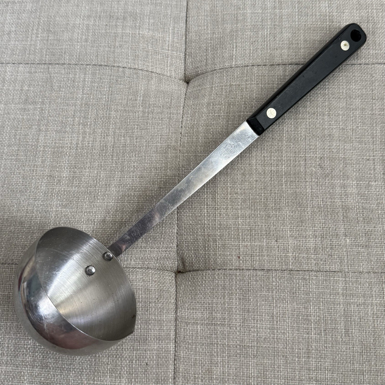 Vintage EKCO Flint Ladle Stainless Vanadium 12”  Black Handle - Great Condition