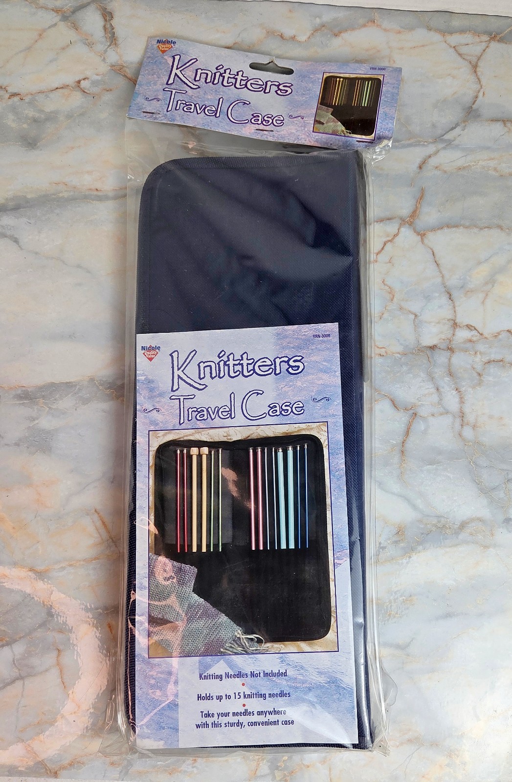 New In Package Knitters Travel Case Navy Blue Zipper Holds 15 Knitting Needles