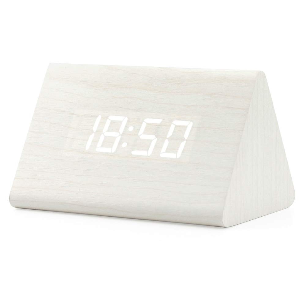 Wooden Wood Clock, New Version LED Alarm Digital Desk Clock Adjustable Bright...