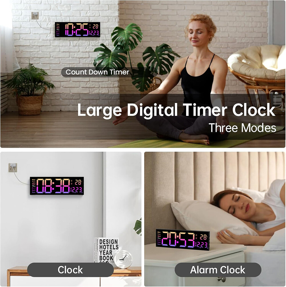 16inch BIG DIGITAL LED CLOCK WALL MOUNT LARGE NUMBERS TIMER DATE TEMPERATURE US