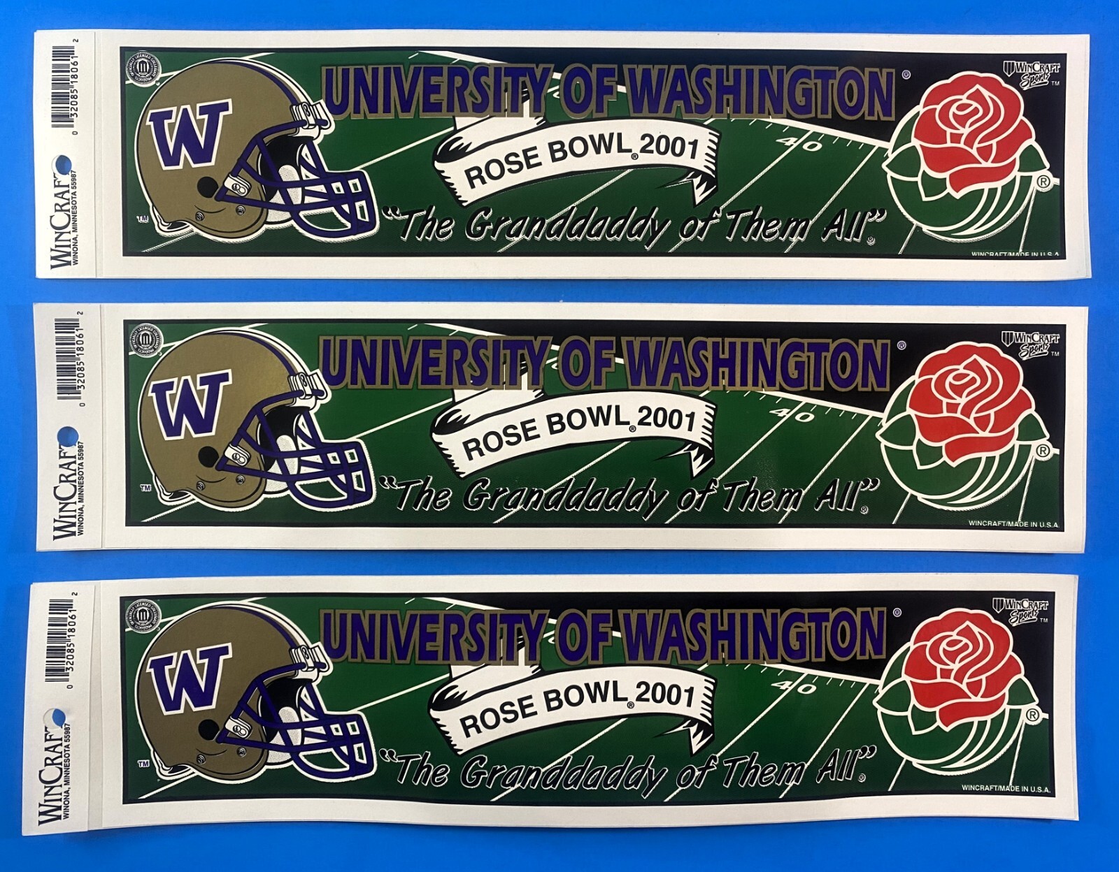 Washington Huskies 2001 Rose Bowl Bumper Sticker Lot of (3) UW Husky Decal 3x