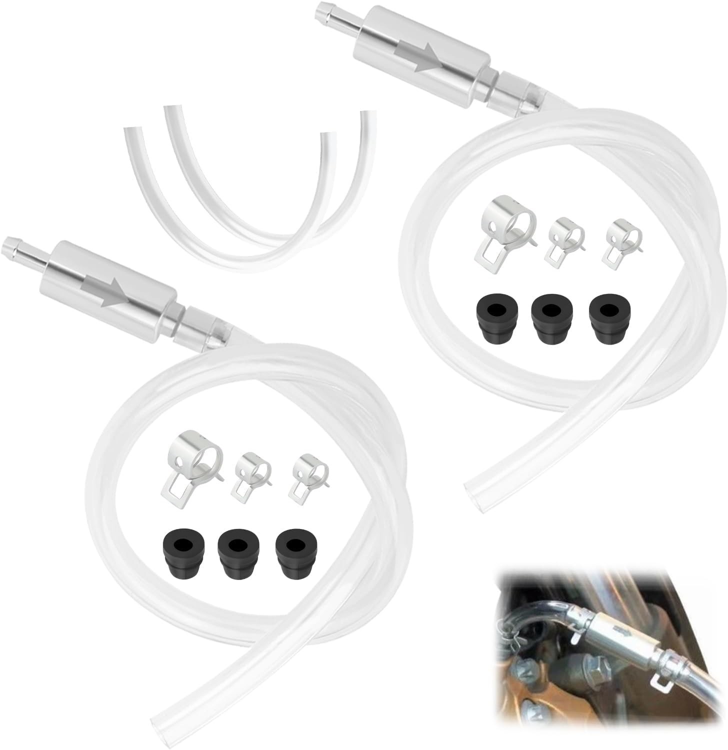 Motorcycle Brake Fluid Bleeder Kit with Check Valve Clamps Hydraulic Maintena...