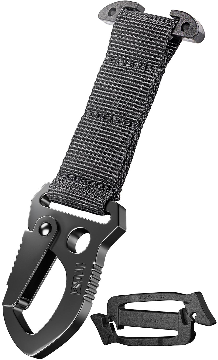 Tactical MOLLE Clip with Quick-Release Metal Hook & Nylon Webbing Black
