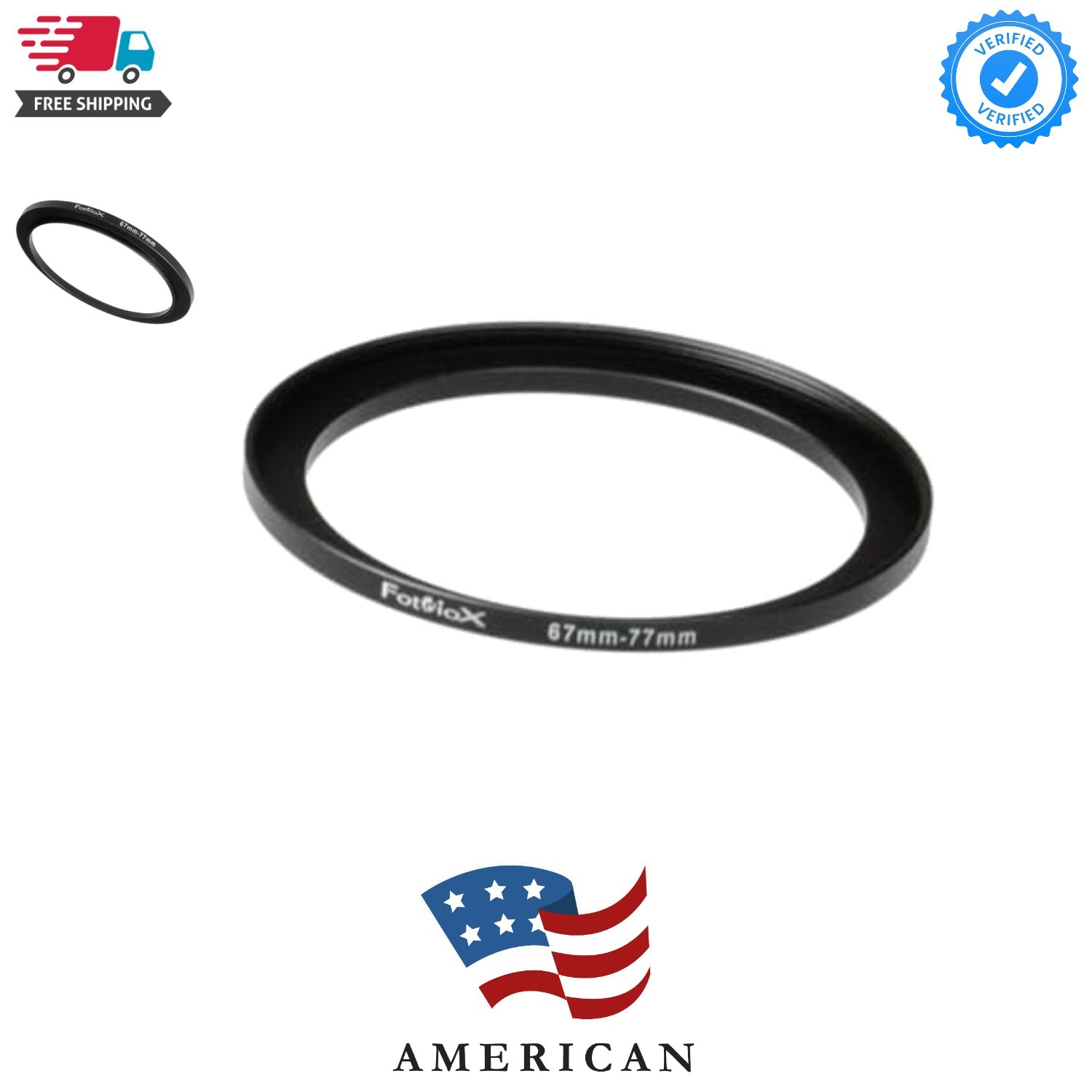 Metal Step Up Ring, Anodized Black Metal 67mm-77mm, 67-77 mm