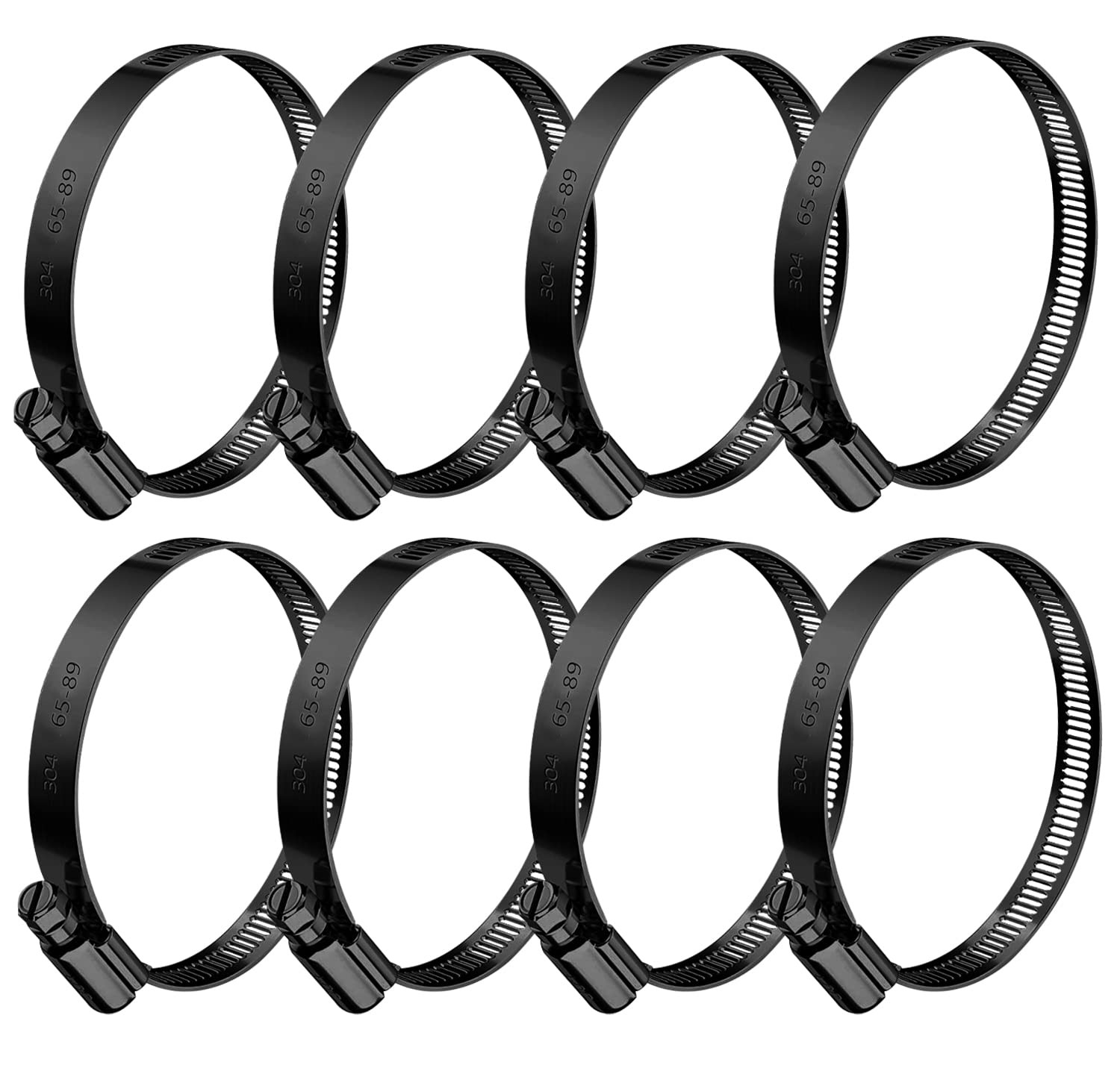 8pcs Black Hose Clamp,3 Inch(65-89mm) 304 Hose Clamps Stainless Steel Adjusta...