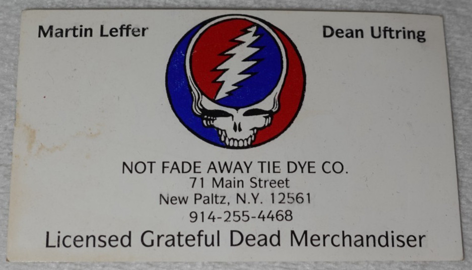 Not Fade Away Tie Dye Co. Grateful Dead New Paltz NY Original Business Card