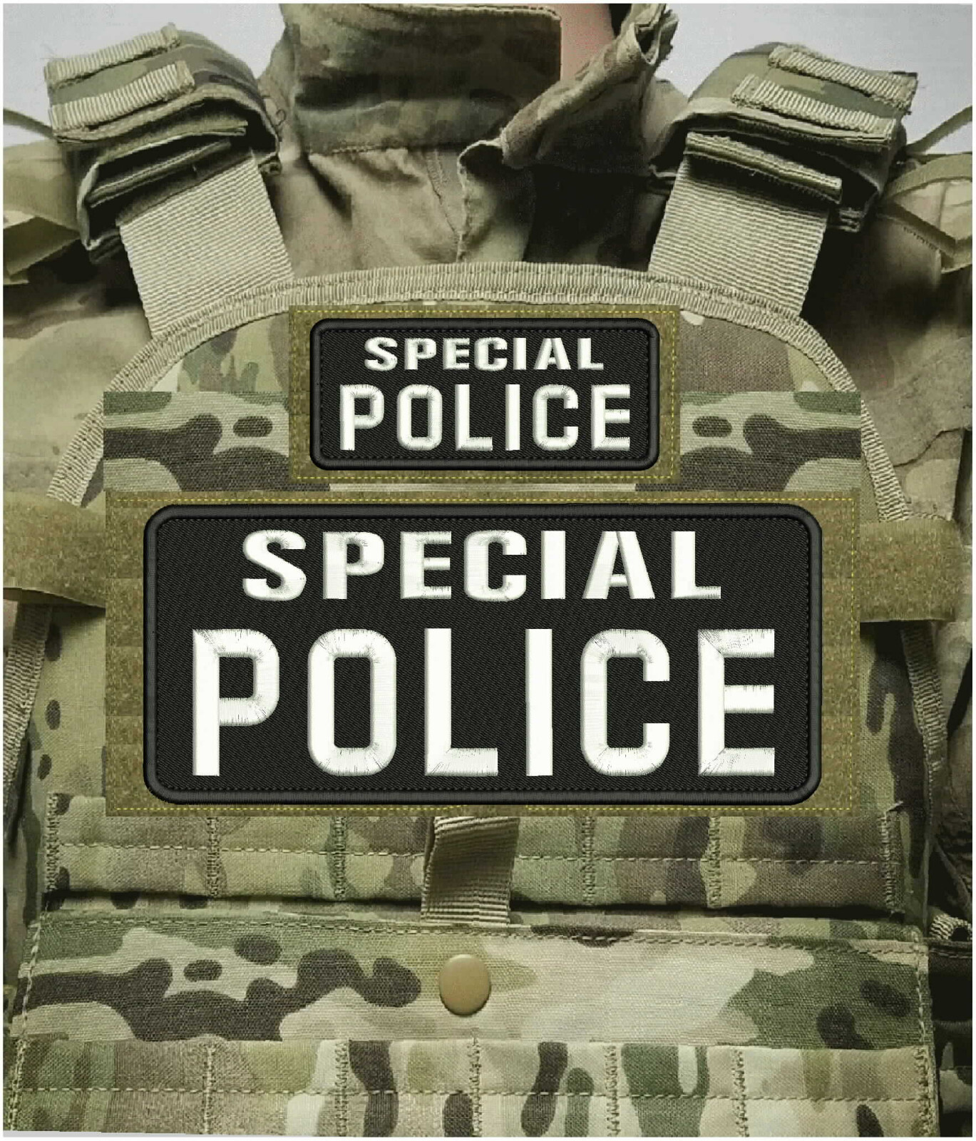 SPECIAL POLICE embroidery Patches 4x10 and 2x5 hook on back  WHITE ON BLACK