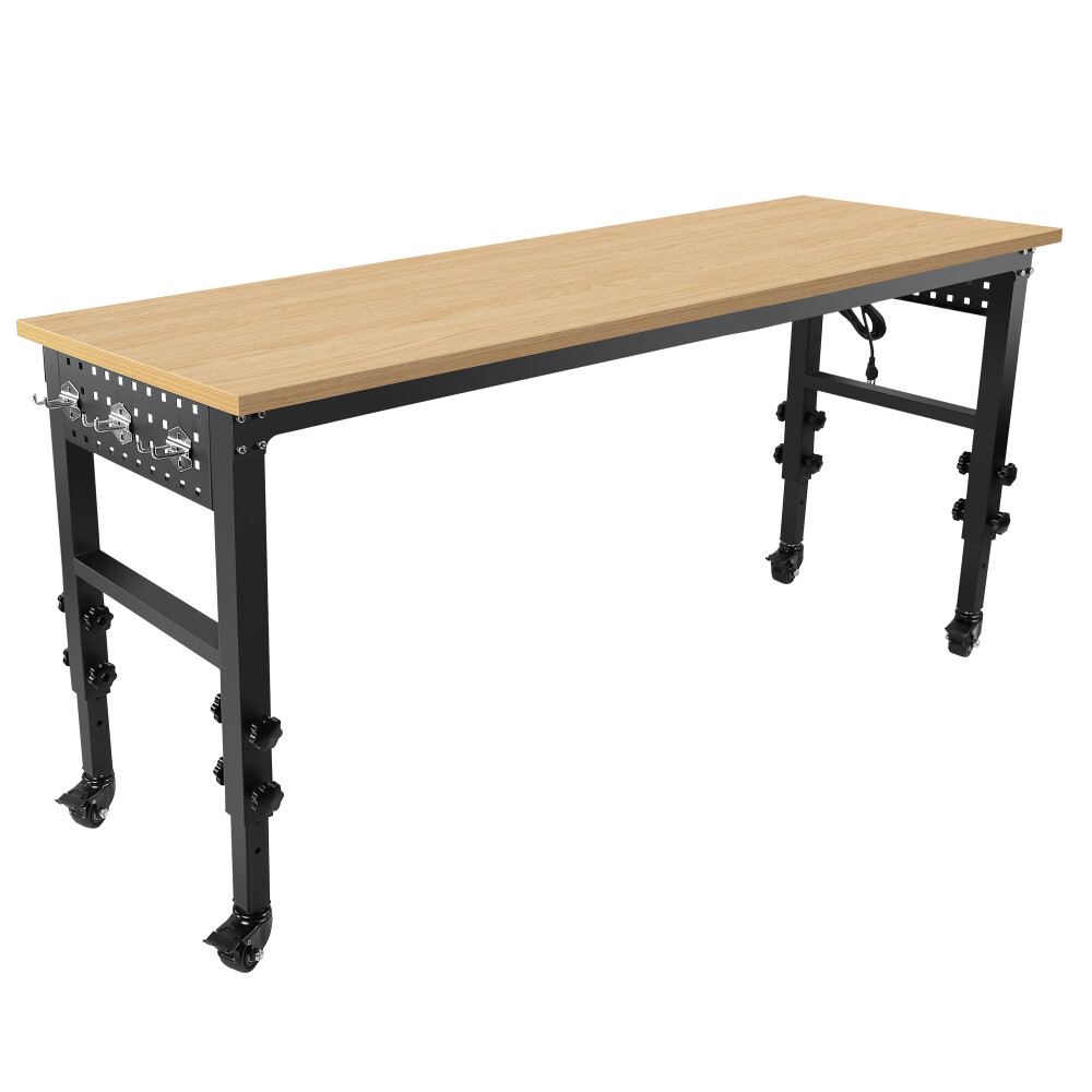 Rolling Heavy-Duty Adjustable Workbench with Power Outlet and 4 Wheels