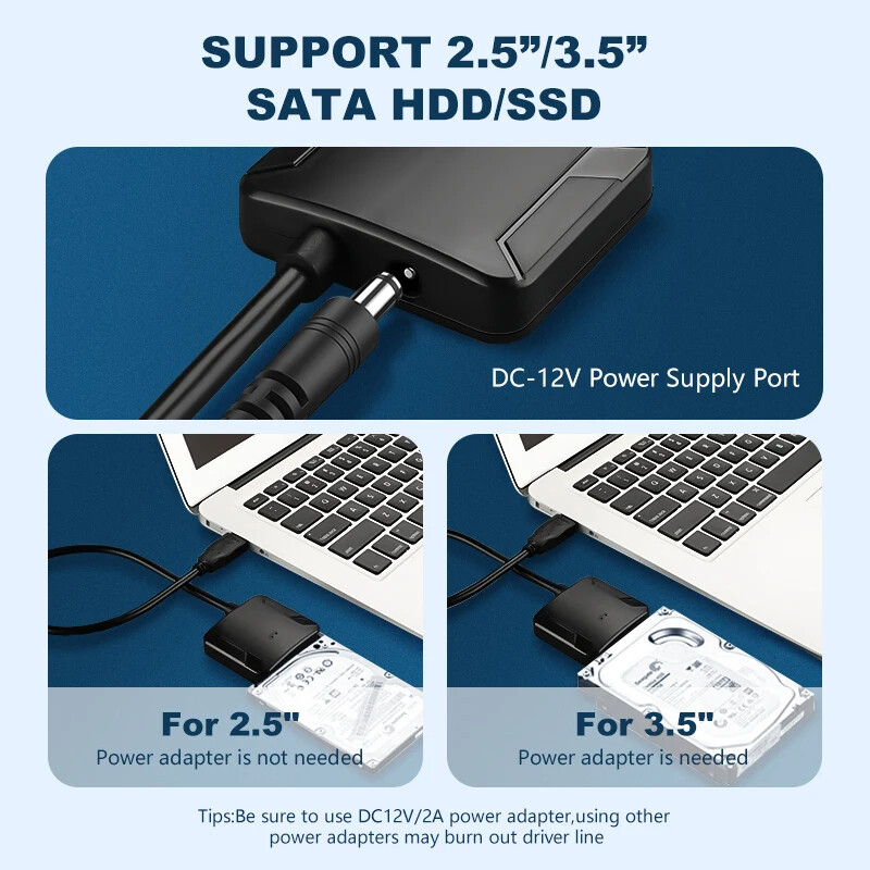 USB 3.0 to SATA External Hard Drive Reader 2.5" 3.5" HDD SSD Power adapter LOT