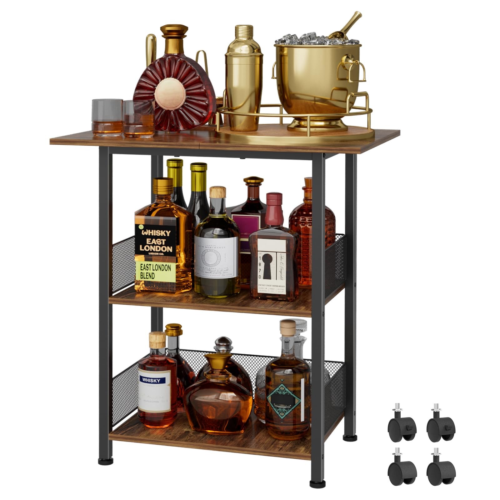 NEYCIL 3-Tier Bar Cart 23.6 inches x 15.7 x 27.3 inches, Black + Brown