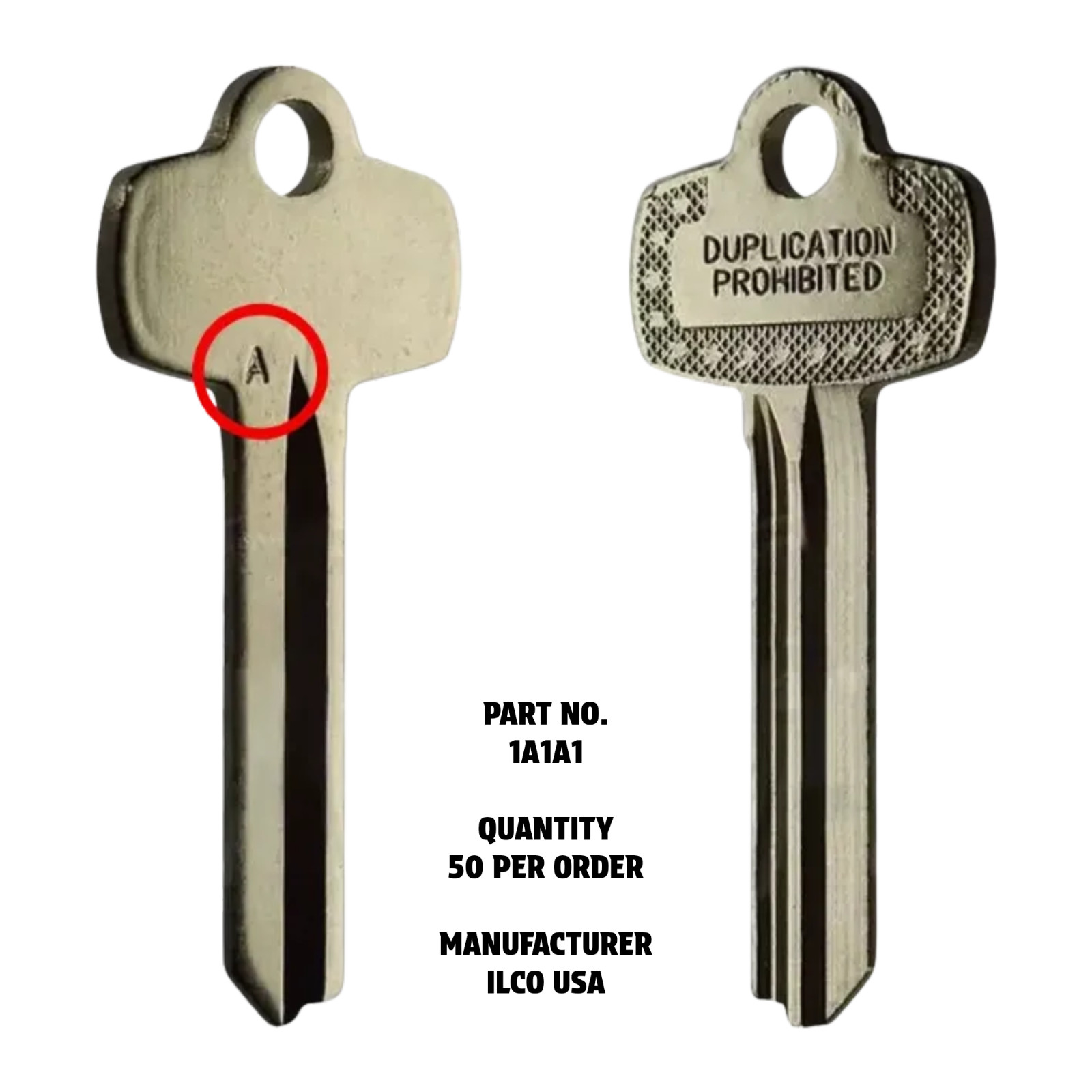 ILCO FITS BEST 50 QTY KEY BLANKS FOR "A" KEYWAY 1A1A1-Do Not Duplicate