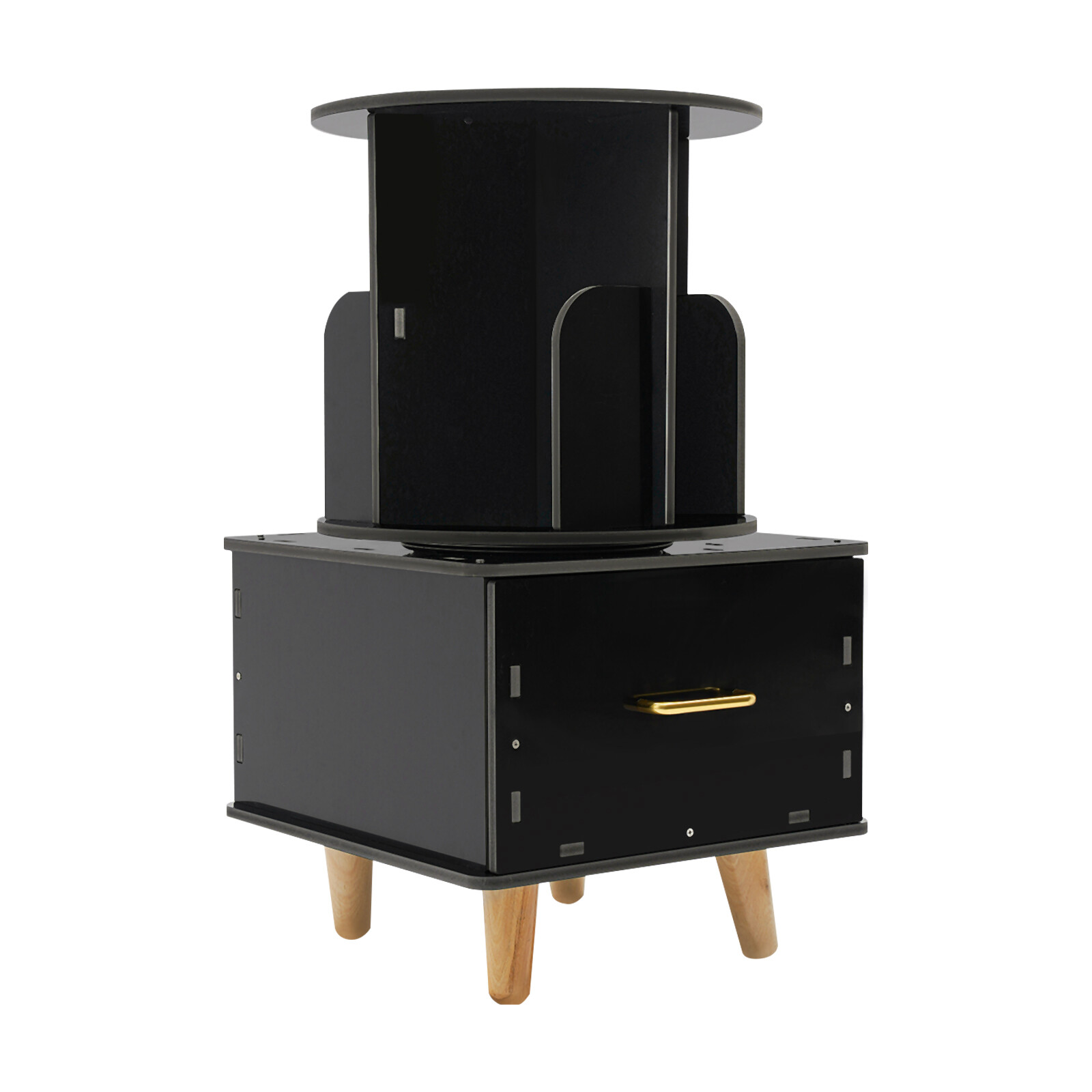 Modern Bedside Table with Drawer Corner High End Table Black Rotating Bookshelf