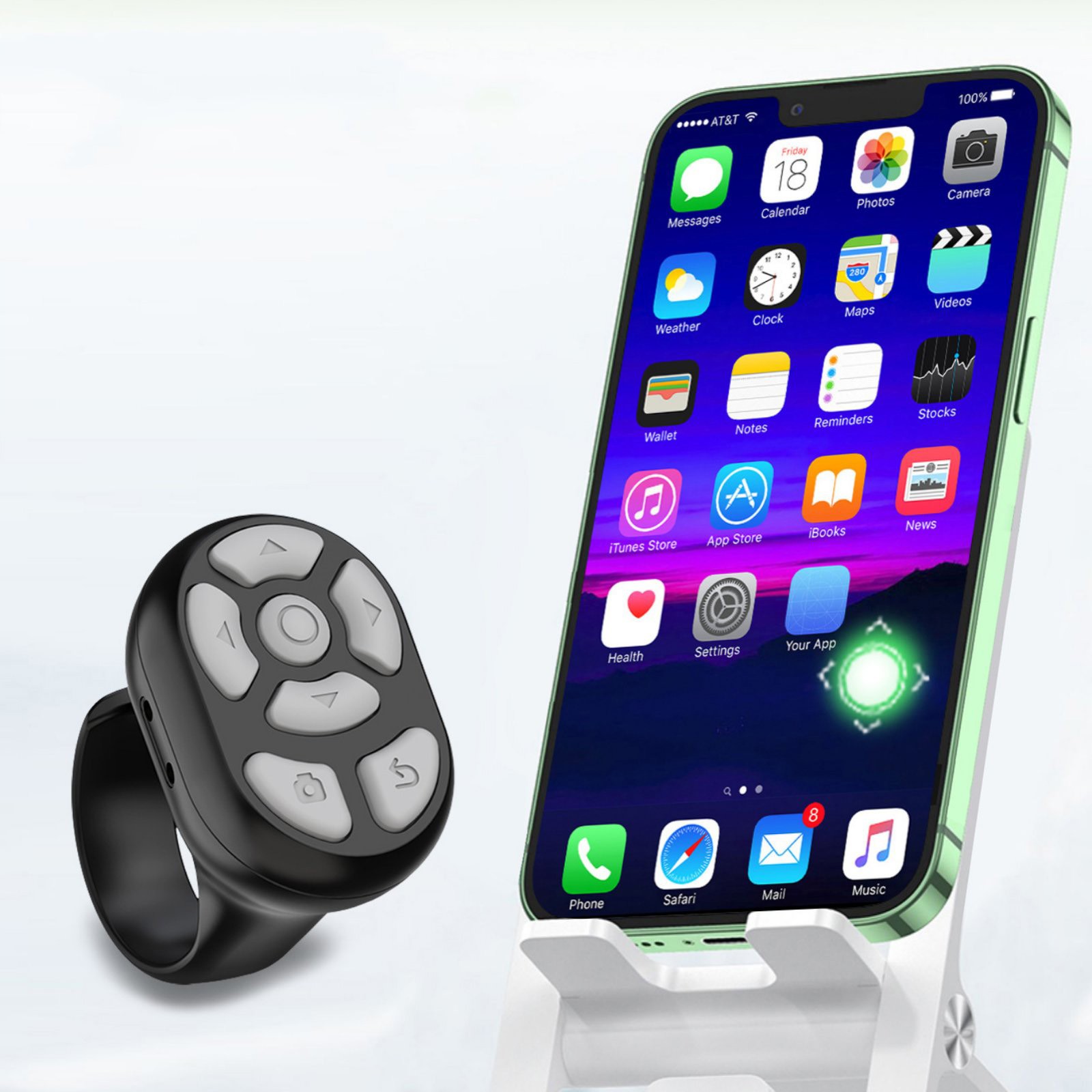 Wireless Bluetooth Remote Control Scrolling Ring Fingertip Video Mobile Phone