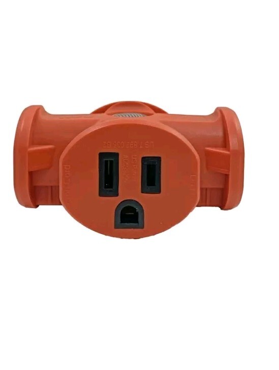 3 Way Outlet Wall Plug Grounded Adapter T-shaped With LED Power Indicator