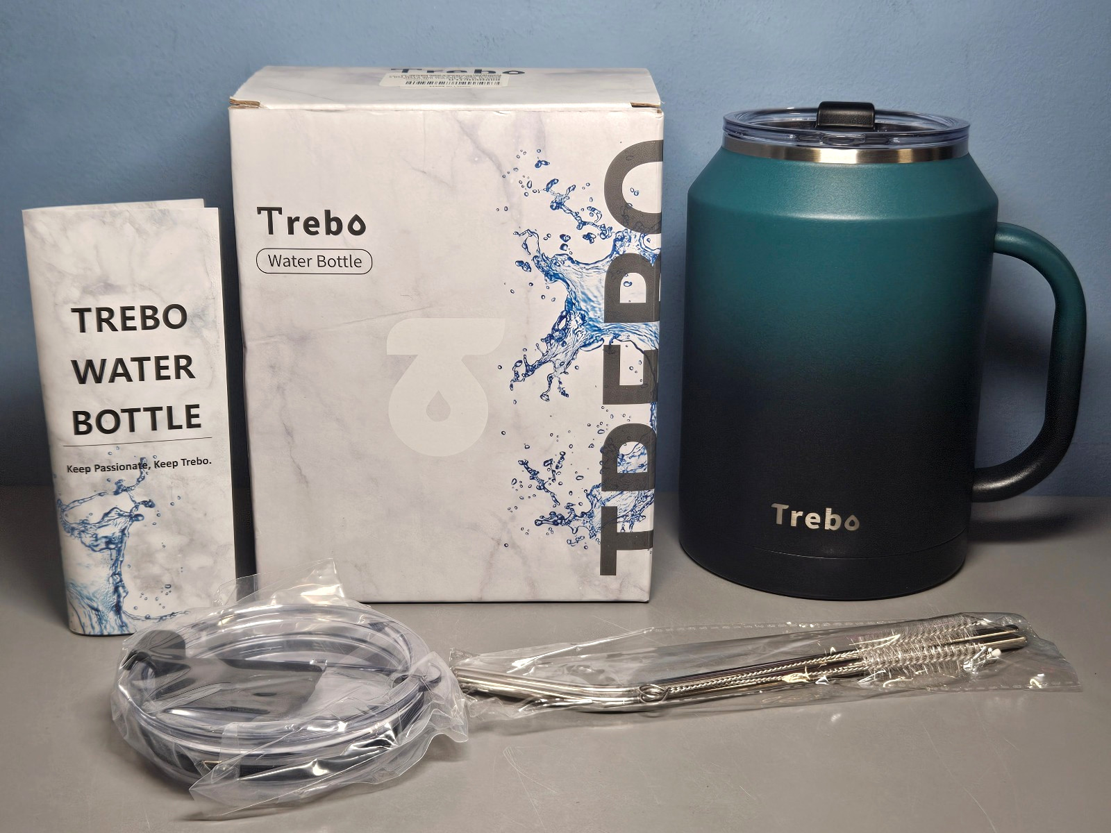 Trebo Stainless Steel Mug Tumbler/ Water Bottle - Turquoise - New in Open Box!