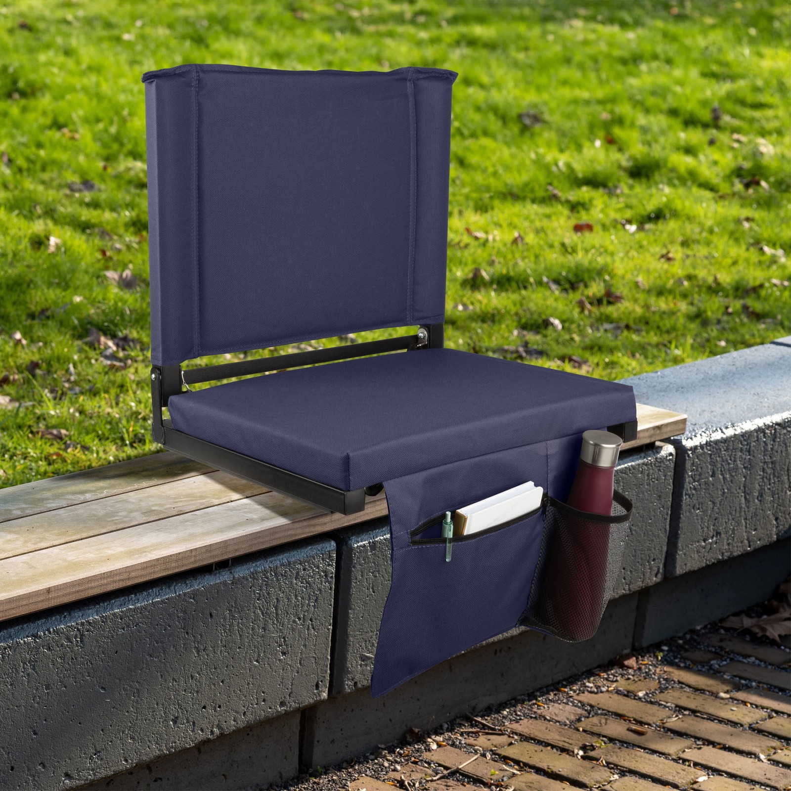Bleacher Seat - Stadium Seat Cushion with Back Support, Navy
