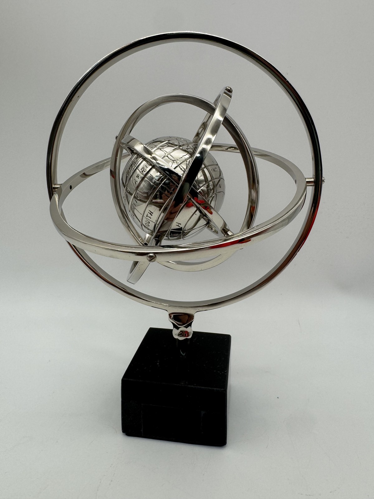 Modern Armillary Sphere Globe Decorative Metal World Map on Black Marble Base