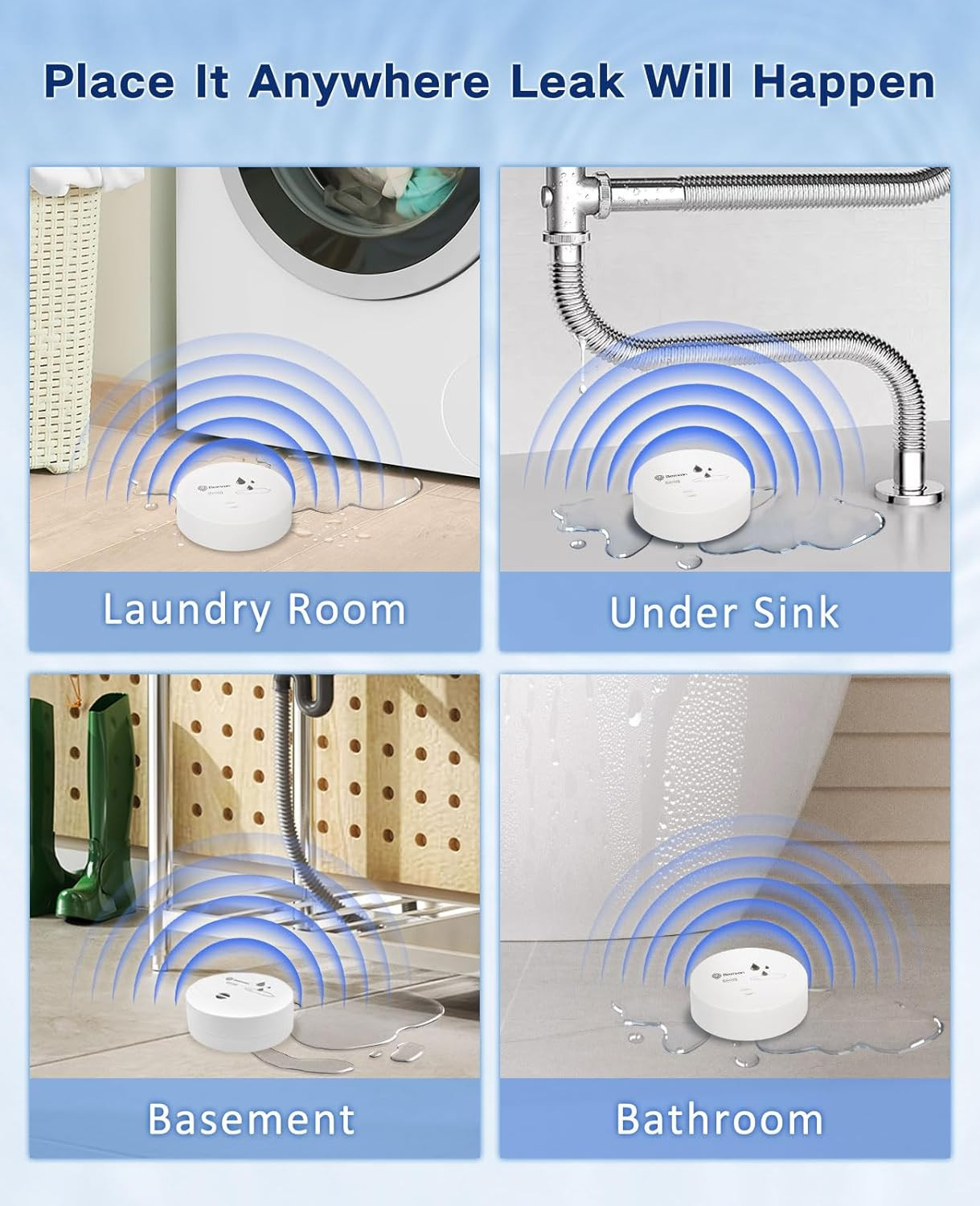 2 Pack Water Leak Detectors, 100Db Water Sensor Alarms Flood Detector for Baseme